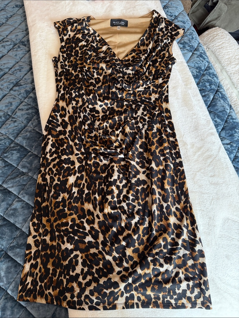 Evan Picone Sleeveless Leopard-Print Knit Dress in Black and Tan - Size 12